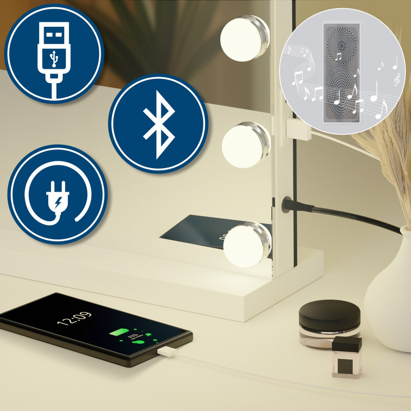 Miroir de maquillage Norlina avec Bluetooth blanc