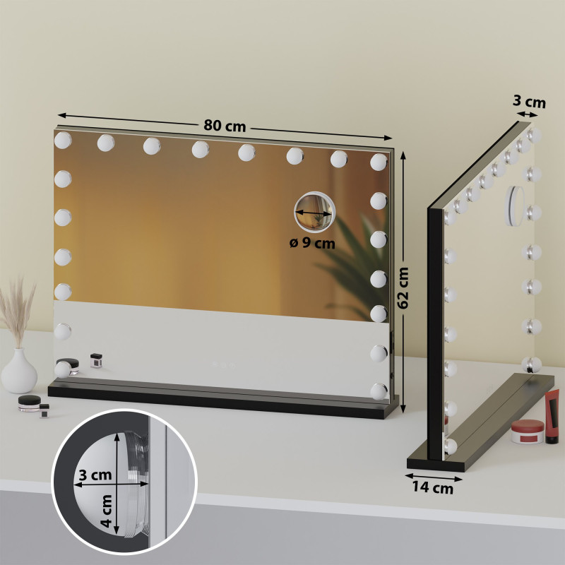 Miroir de maquillage Norlina avec Bluetooth noir