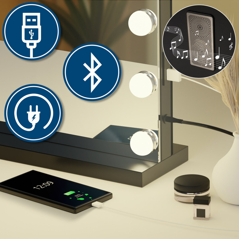 Miroir de maquillage Norlina avec Bluetooth noir