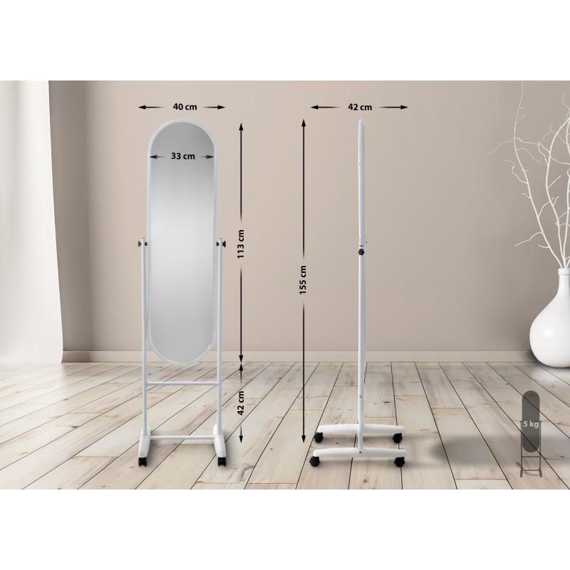 Miroir ovale sur pied Nane blanc