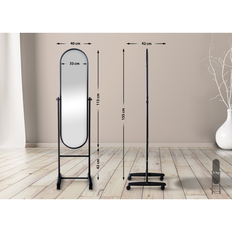 Miroir ovale sur pied Nane noir