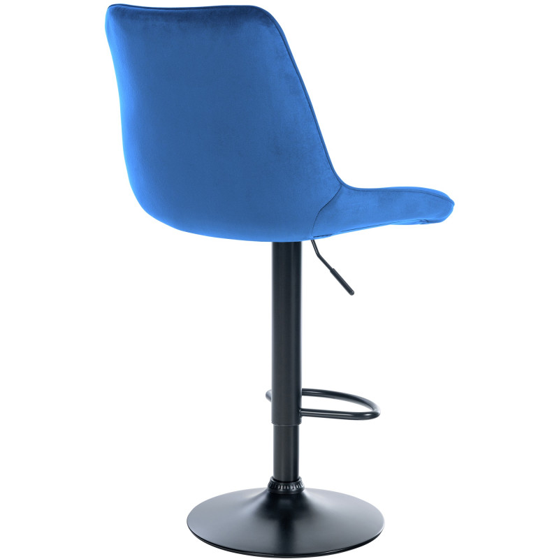 Tabouret de bar Toni en velours, noir et bleu