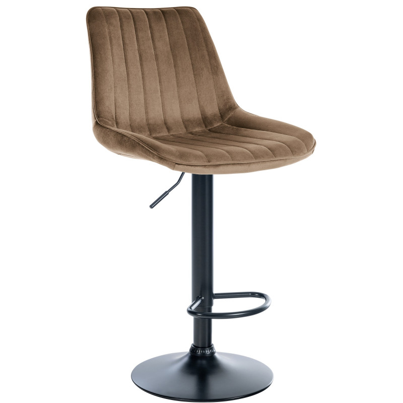 Tabouret de bar Toni en velours, noir/marron