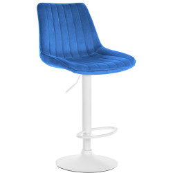 Tabouret de bar Toni en velours, blanc/bleu