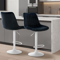 Tabouret de bar Toni en velours, blanc/noir