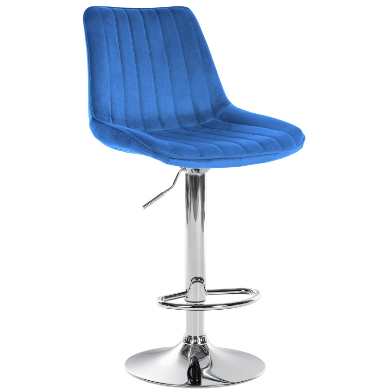 Tabouret de bar Toni en velours, bleu chromé