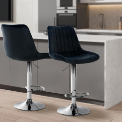 Tabouret de bar Toni en velours, chromé, noir