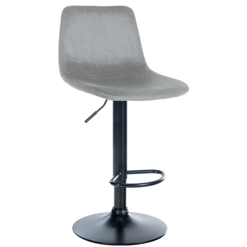 Tabouret de bar Divo, velours, noir et gris