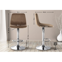 Tabouret de bar Divo, velours, chrome, marron