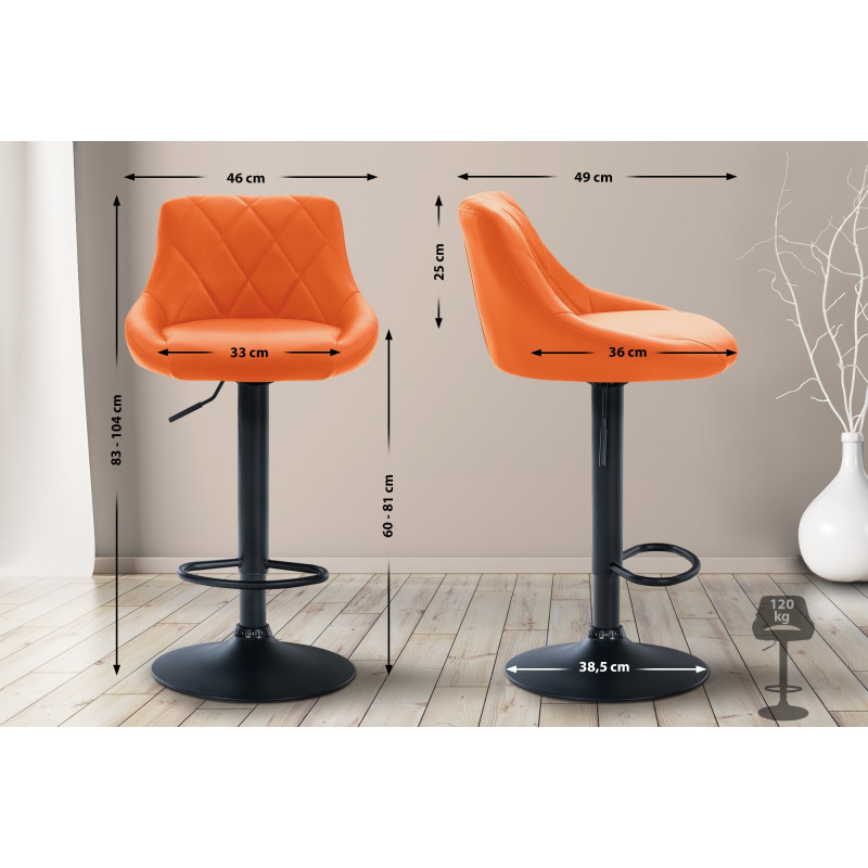 Taburete de bar Lazio, piel sintética, negro y naranja