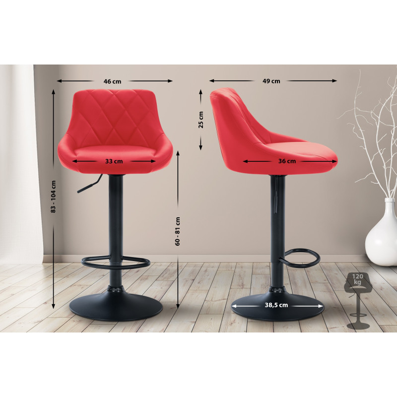 Tabouret de bar Lazio, similicuir, noir et rouge