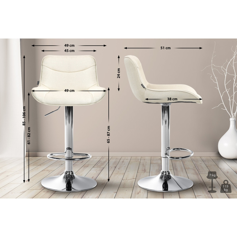Lot de 2 tabourets de bar Vonore tissu chrome crème