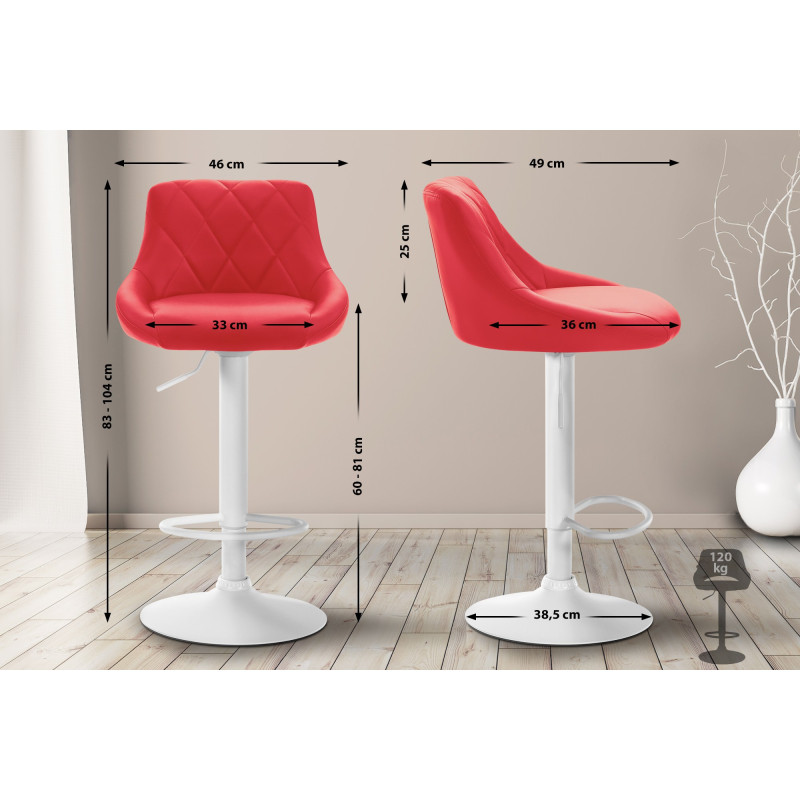 Tabouret de bar Lazio, similicuir, blanc/rouge