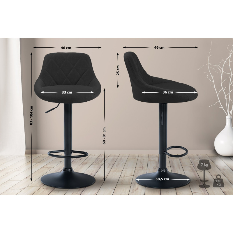 Tabouret de bar Lazio, tissu noir