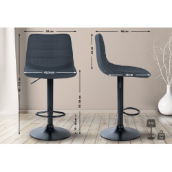 Tabouret de bar Lex, tissu : noir/gris foncé