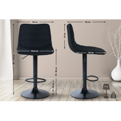 Tabouret de bar Lex, tissu noir