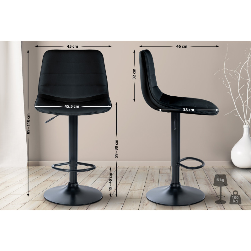 Tabouret de bar Lex, similicuir, noir