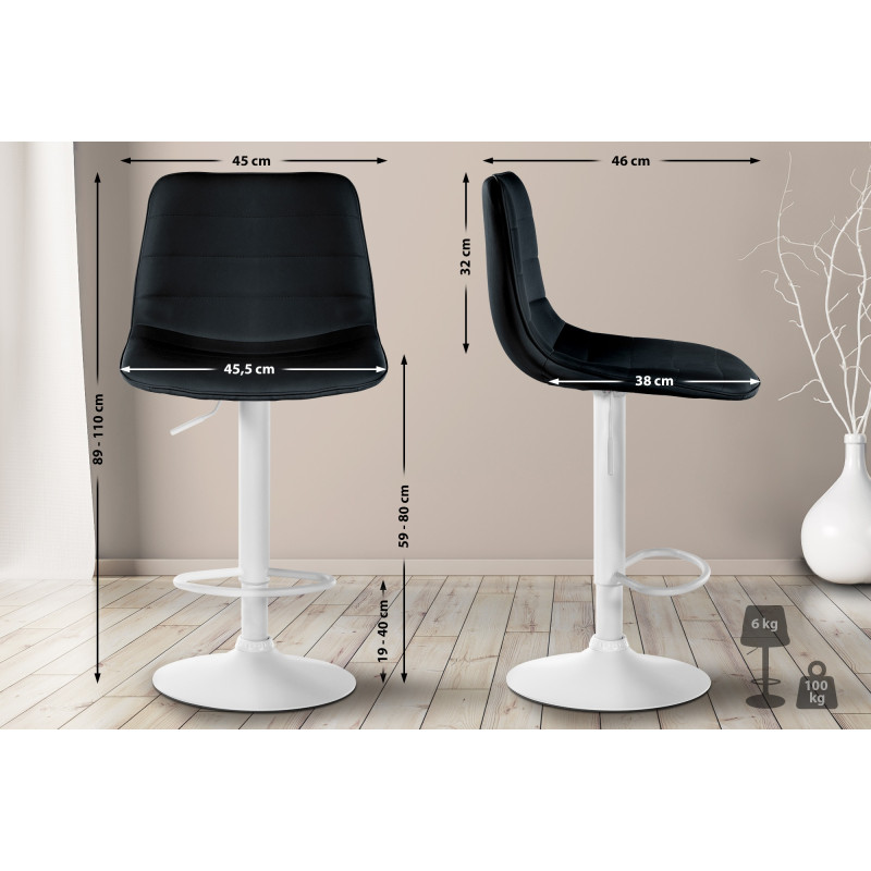 Tabouret de bar Lex en similicuir blanc et noir