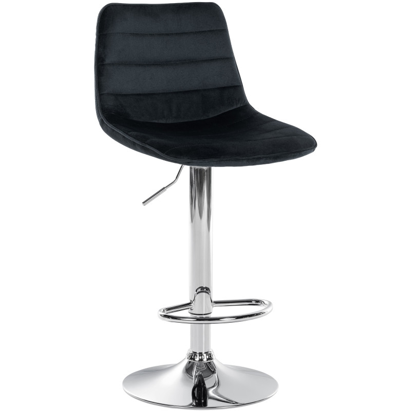 Tabouret de bar Lex, velours, chrome, noir