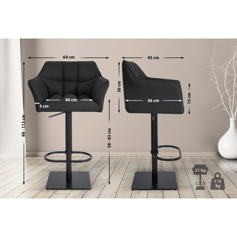 Tabouret de bar Damaso B, feutre, anthracite