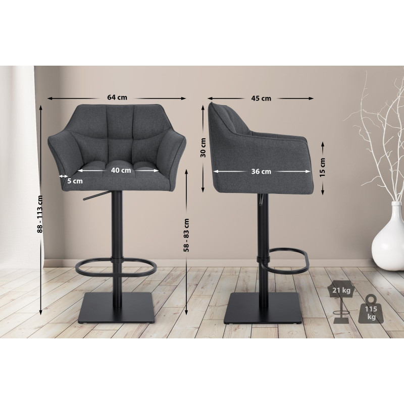 Tabouret de bar Damaso B, feutre gris