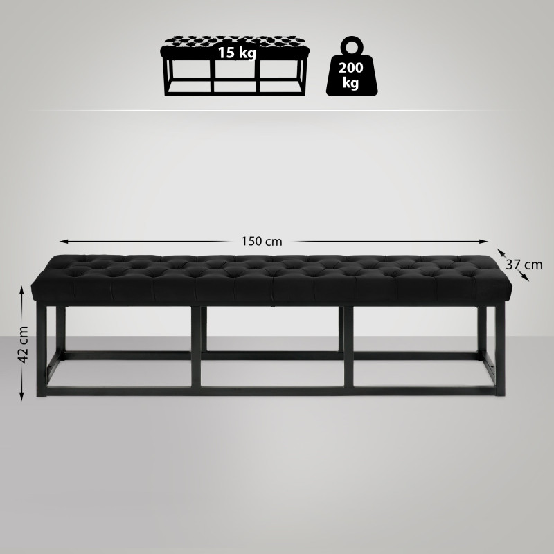 Banc Polson velours noir 150 cm