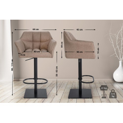 Tabouret de bar Damaso B, feutre, taupe