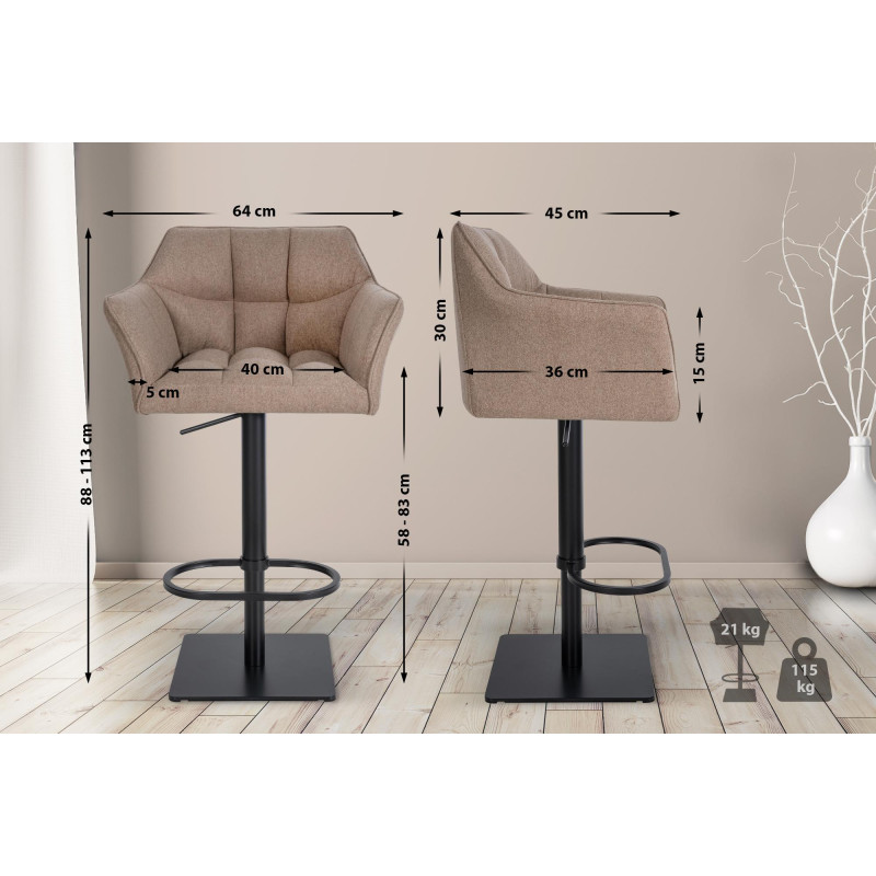 Tabouret de bar Damaso B, feutre, taupe