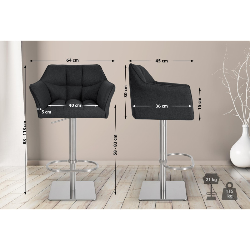 Tabouret de bar Damaso E, feutre, anthracite