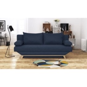 TEIJO Banquette convertible 3 places avec coffre de rangement - Tissu Bleu - L 190 x P 84 x H 92 cm