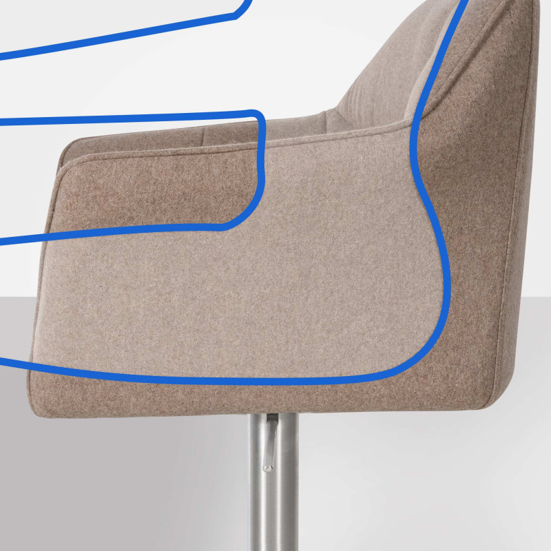 Taburete de bar Damaso E, fieltro, gris topo