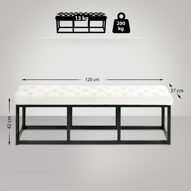 Banquette Polson en velours noir 120 cm