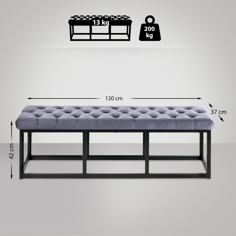 Banquette Polson en velours noir 120 cm