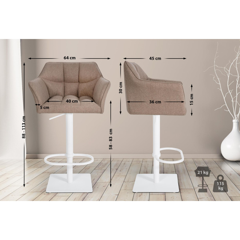 Tabouret de bar Damaso W, feutre, taupe