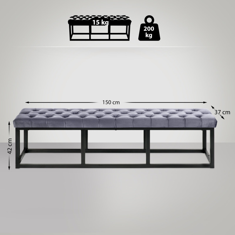 Banc Polson velours noir 150 cm