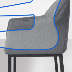 Taburete de bar Damaso B de fieltro con estructura de 4 patas, gris