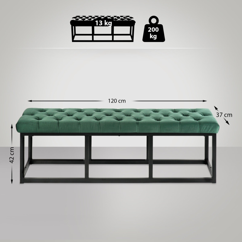 Banquette Polson en velours noir 120 cm