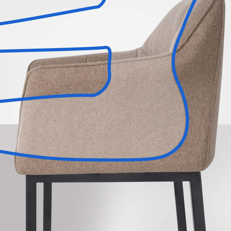 Tabouret de bar Damaso B en feutre avec piètement à 4 pieds, taupe