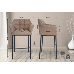 Tabouret de bar Damaso B en feutre avec piètement à 4 pieds, taupe