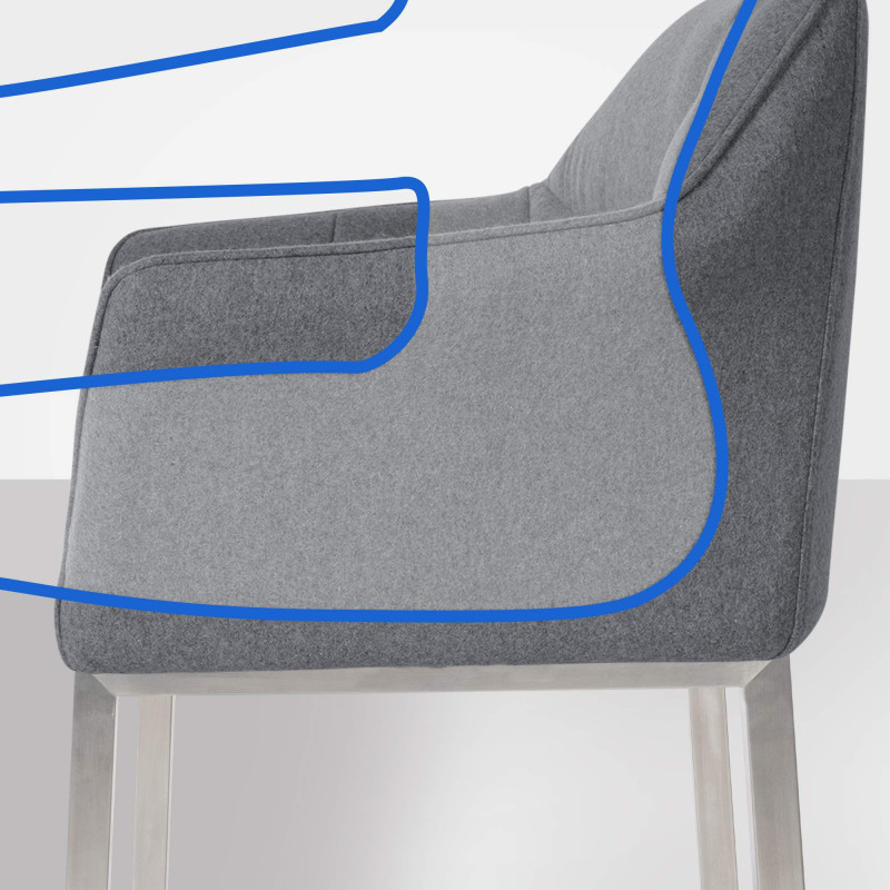 Taburete de bar Damaso E de fieltro con estructura de 4 patas, gris