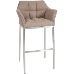 Tabouret de bar Damaso E en feutre avec piètement à 4 pieds, taupe