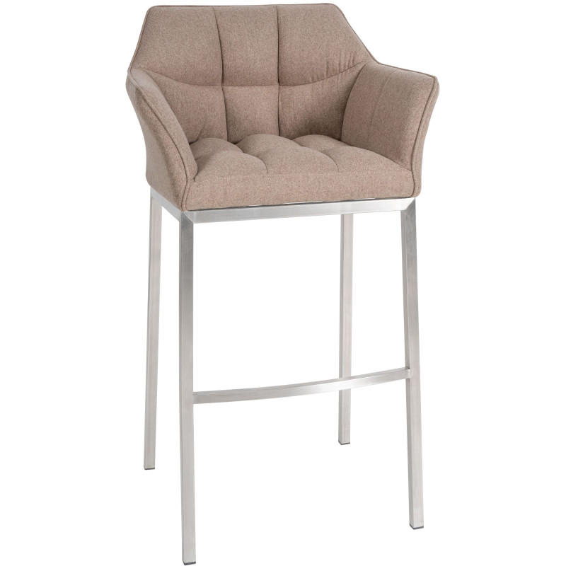 Tabouret de bar Damaso E en feutre avec piètement à 4 pieds, taupe