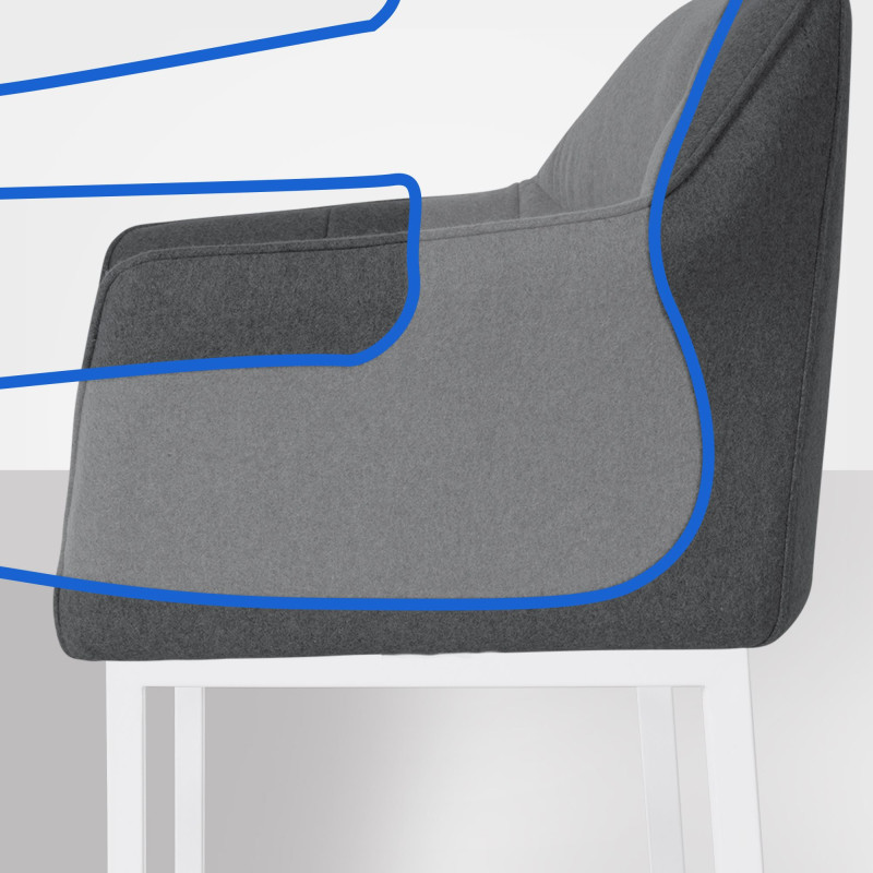 Taburete de bar Damaso W de fieltro con estructura de 4 patas, color antracita