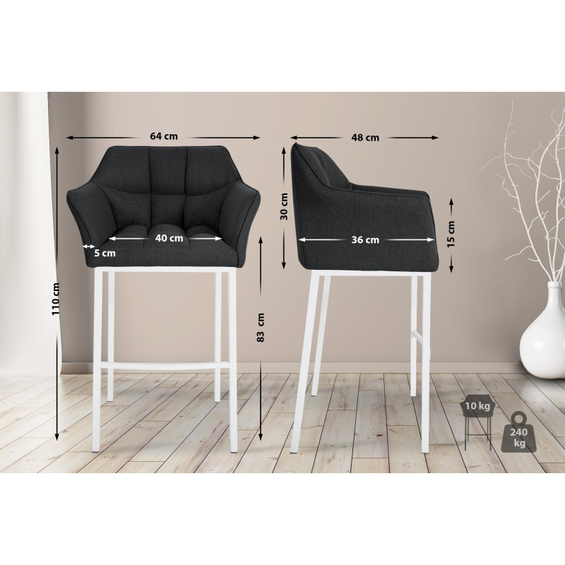 Tabouret de bar Damaso W en feutre avec piètement à 4 pieds, anthracite