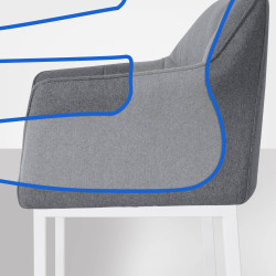 Taburete de bar Damaso W de fieltro con estructura de 4 patas, gris