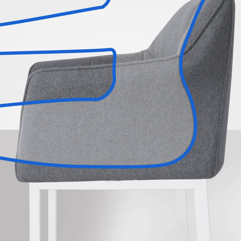 Taburete de bar Damaso W de fieltro con estructura de 4 patas, gris