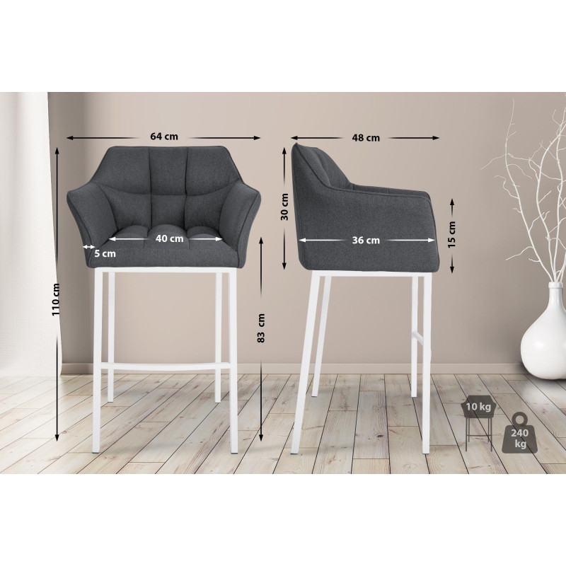 Taburete de bar Damaso W de fieltro con estructura de 4 patas, gris