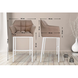 Tabouret de bar Damaso W en feutre avec piètement à 4 pieds, taupe