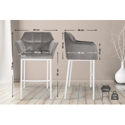 Taburete de bar Damaso W de terciopelo con estructura de 4 patas, gris