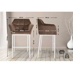 Tabouret de bar Damaso W en velours marron, piètement à 4 pieds